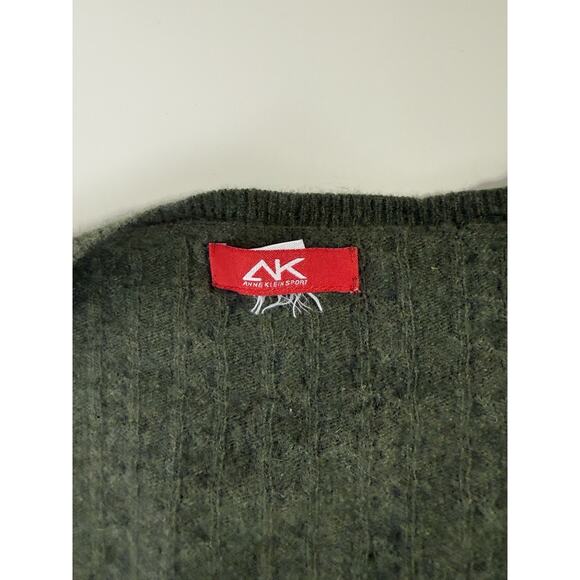 Anne Klein Sport Green Cable Knit Cardigan Sweater Merino Wool Angora Cashmere - Picture 3 of 7